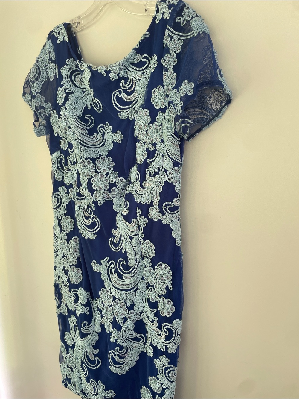 JS Collections Soutache Sky Elegant Navy Blue & Light Blue Lace-Overlay Dress 14 - Picture 7 of 13